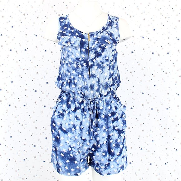 Star Print Tie Dye Romper Blue - Picture 2 of 13